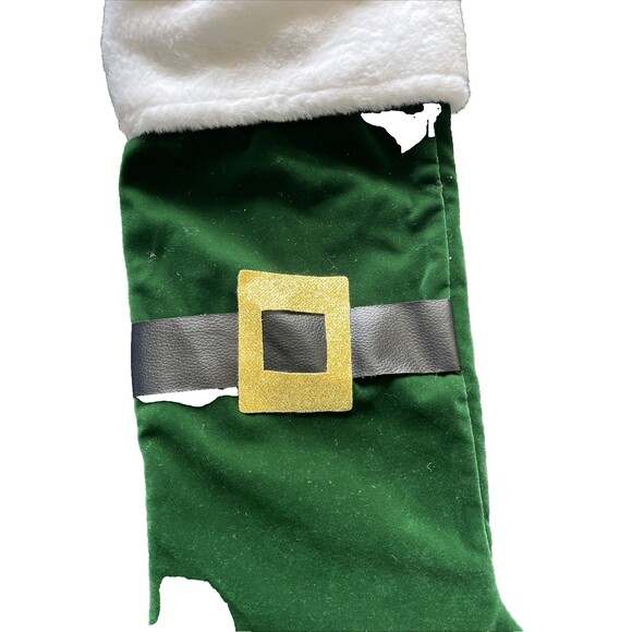 Christmas stocking Santa Belt Buckle Green Velvet Faux Fur Top 20 Inches - Picture 2 of 5